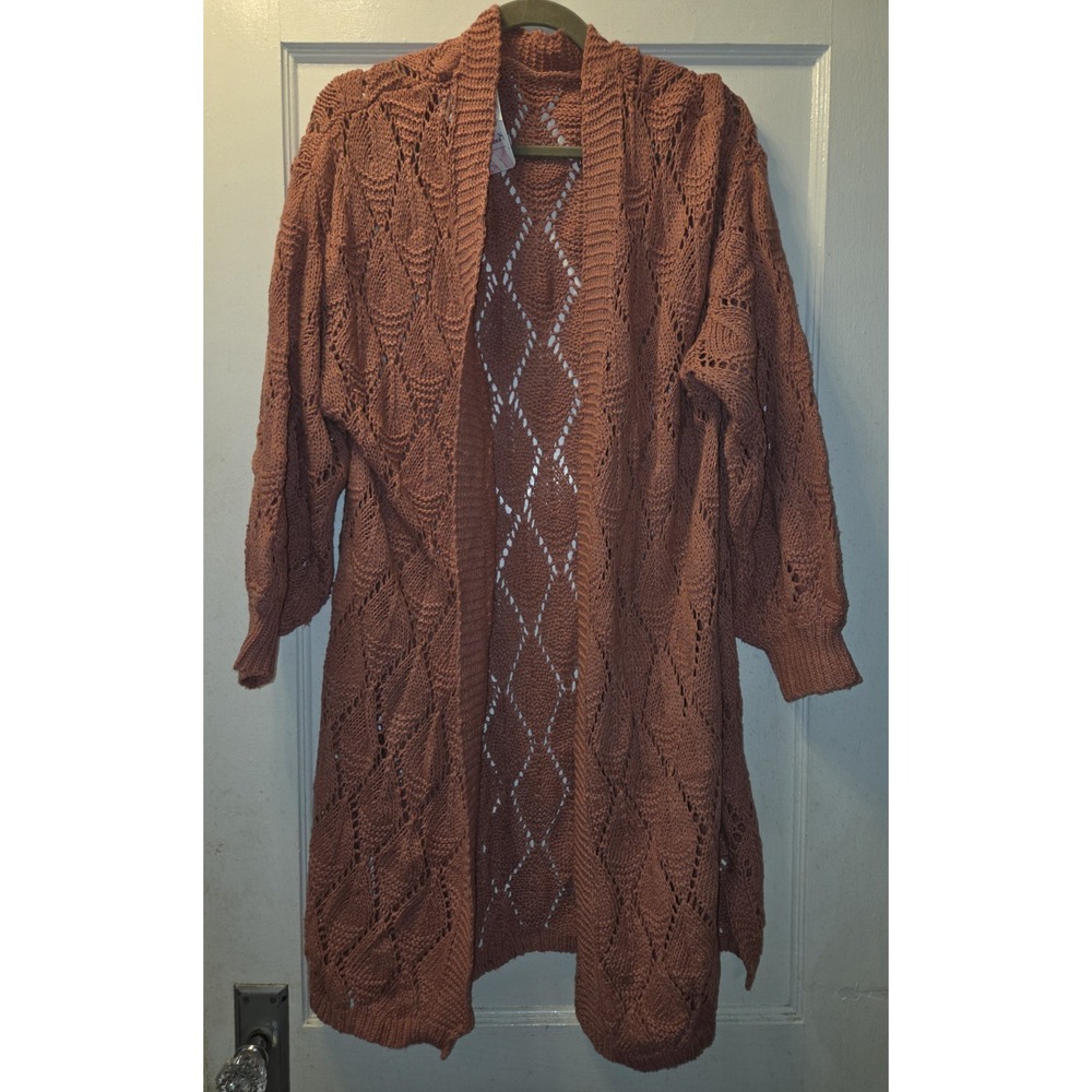 NWT Prettygarden Women's Dusty Rose Open-Knit Cardigan Sweater Long Sleeve S